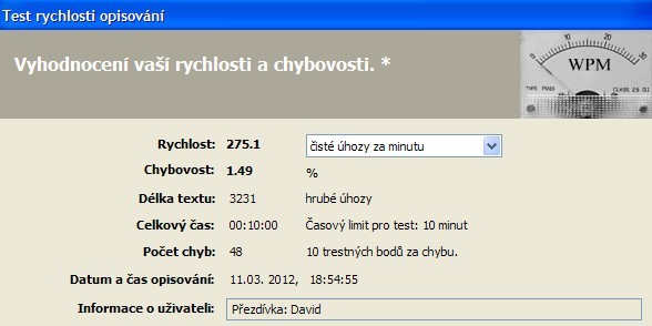 Vsledek testu